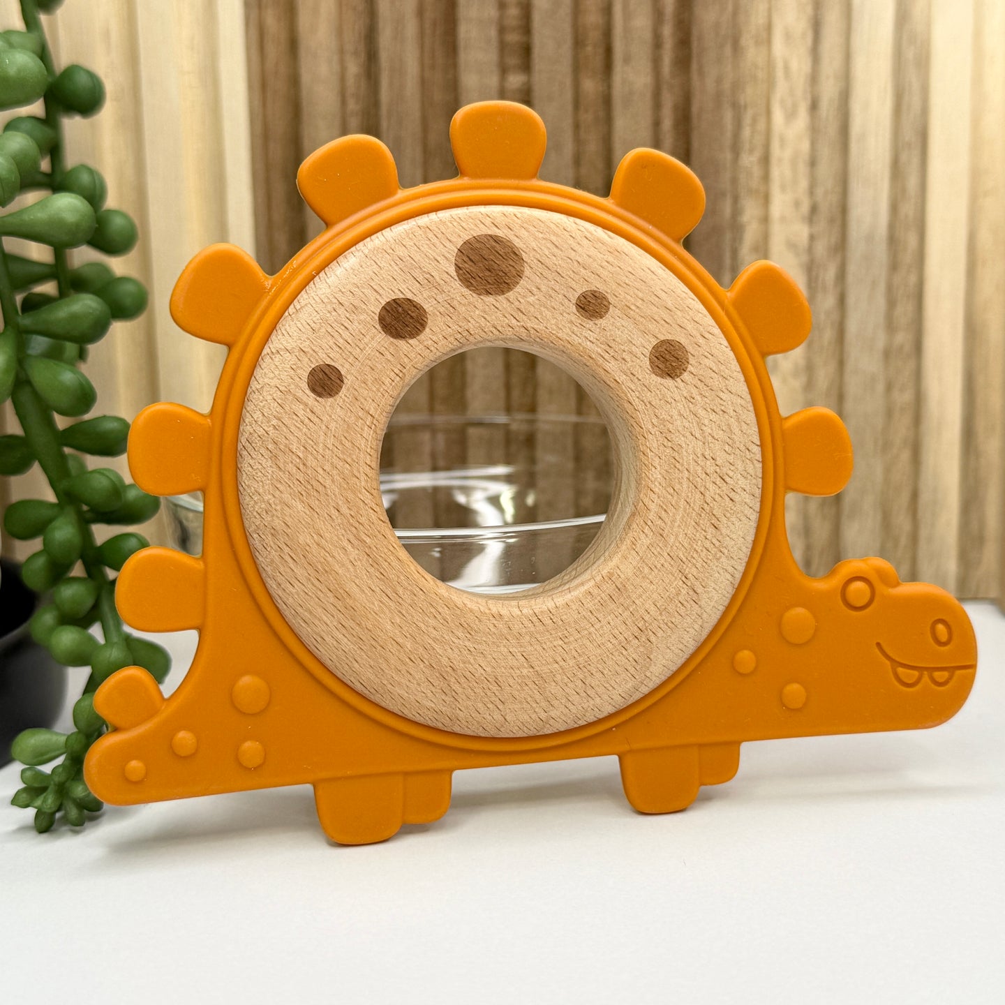 Rust Dino Teether w/Wood
